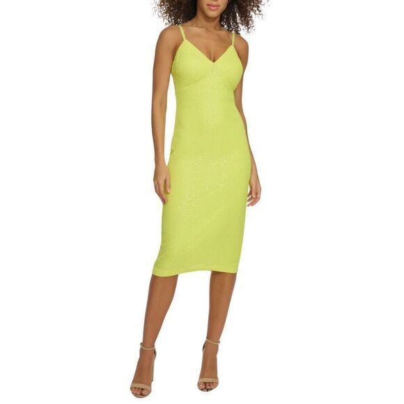 NWT Siena Citron Neon Sequin Bodycon Knee Length Dress - Picture 1 of 8